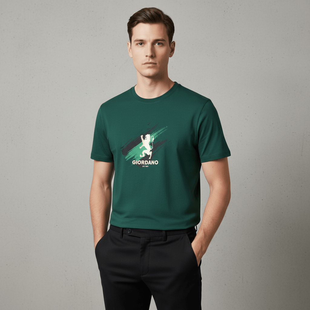 Giordano Men's Slim Fit Lion Graphic Tee - first_variant_option_2 Premium Print Tee for Giordano