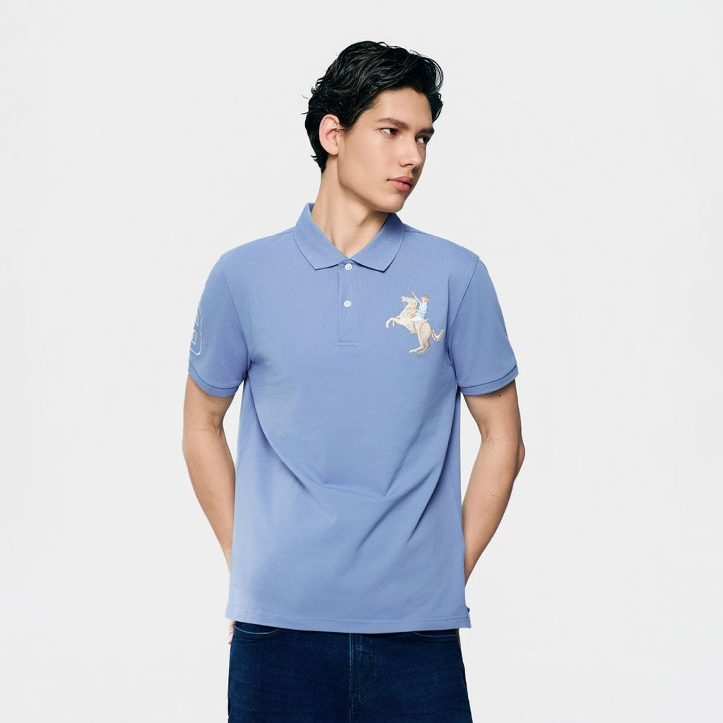Giordano Men’s Slim Fit Napoleon Embroidery Lycra Pique Polo - Premium Polo