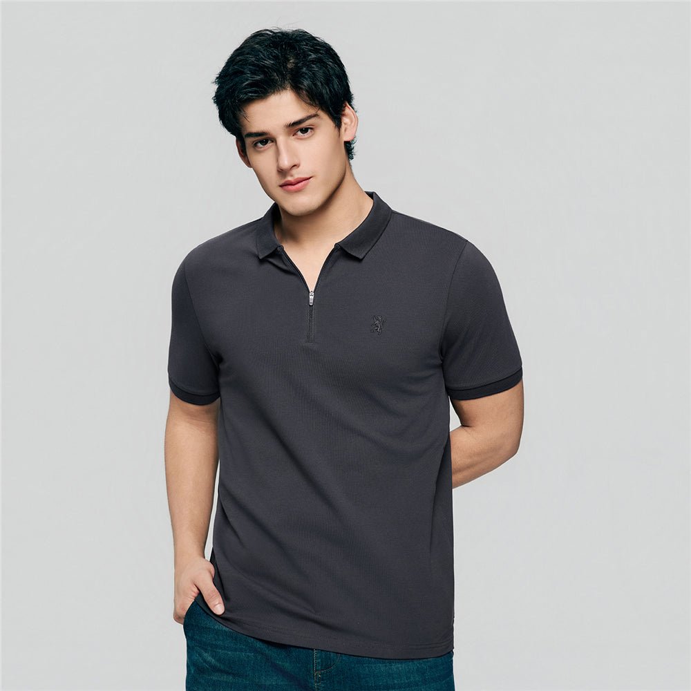 Giordano Men's Slim Fit Small Lion Zipper Polo - first_variant_option_2 Premium Polo for Giordano