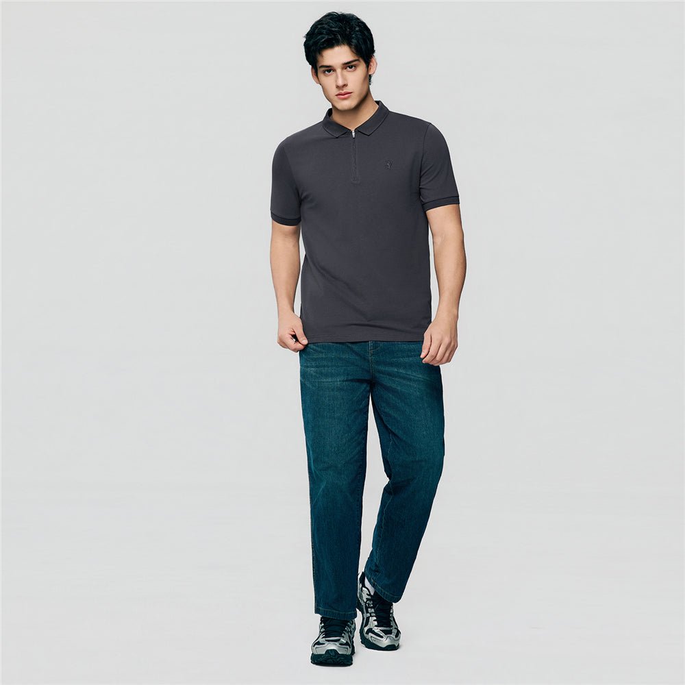 Giordano Men's Slim Fit Small Lion Zipper Polo - first_variant_option_2 Premium Polo for Giordano
