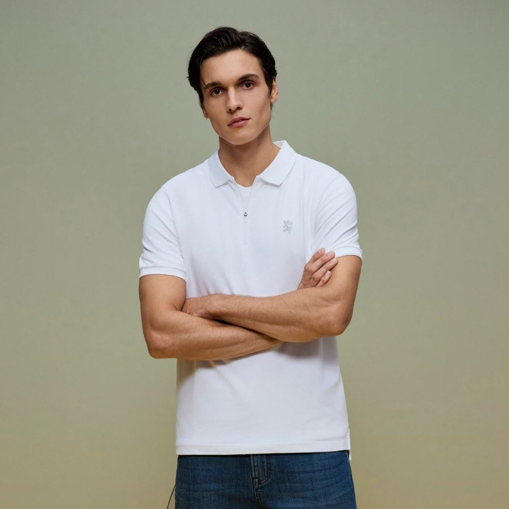 Giordano Men's Slim Fit Small Lion Zipper Polo - Premium Polo