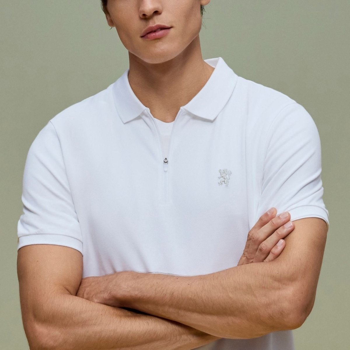 Giordano Men's Slim Fit Small Lion Zipper Polo - Premium Polo