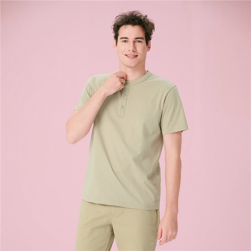 Giordano Men’S Slim Henley Short - Sleeve Button Front Tee - first_variant_option_2 Premium Tee for Giordano