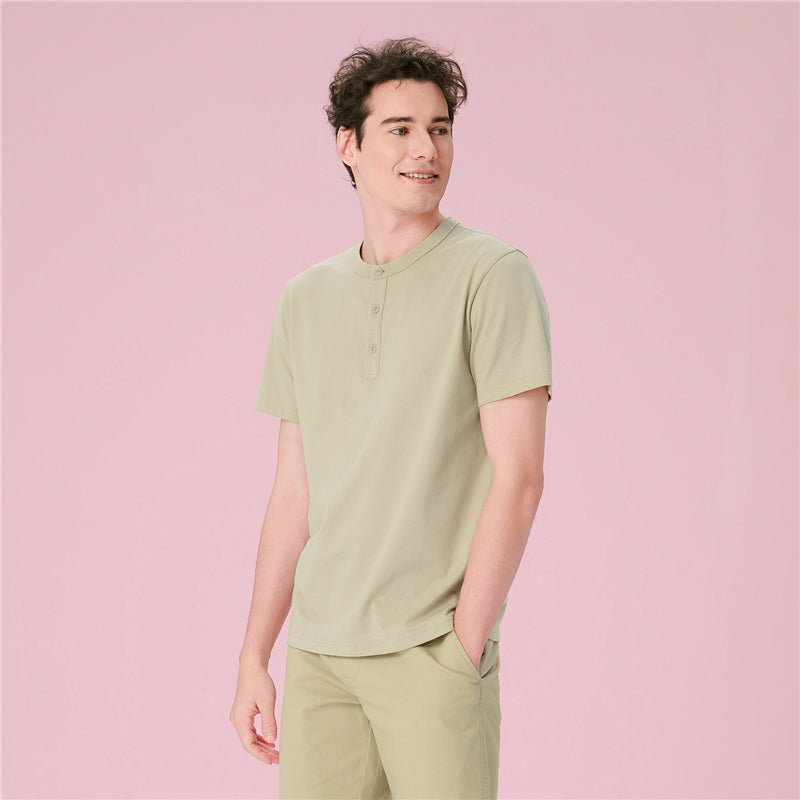 Giordano Men’S Slim Henley Short - Sleeve Button Front Tee - first_variant_option_2 Premium Tee for Giordano