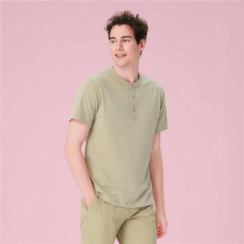 Giordano Men’S Slim Henley Short - Sleeve Button Front Tee - first_variant_option_2 Premium Tee for Giordano
