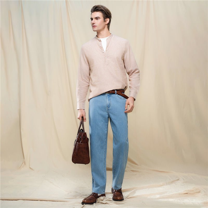 Giordano Men's Slim Linen Cotton Band Collar Shirt - first_variant_option_2 Premium Shirt for Giordano