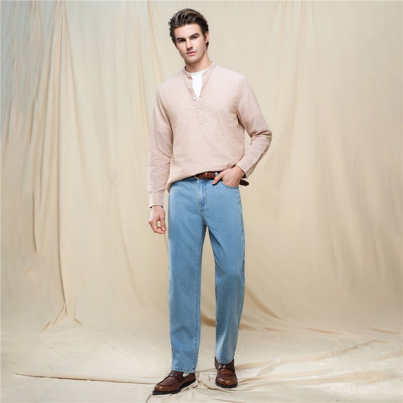 Giordano Men's Slim Linen Cotton Band Collar Shirt - first_variant_option_2 Premium Shirt for Giordano