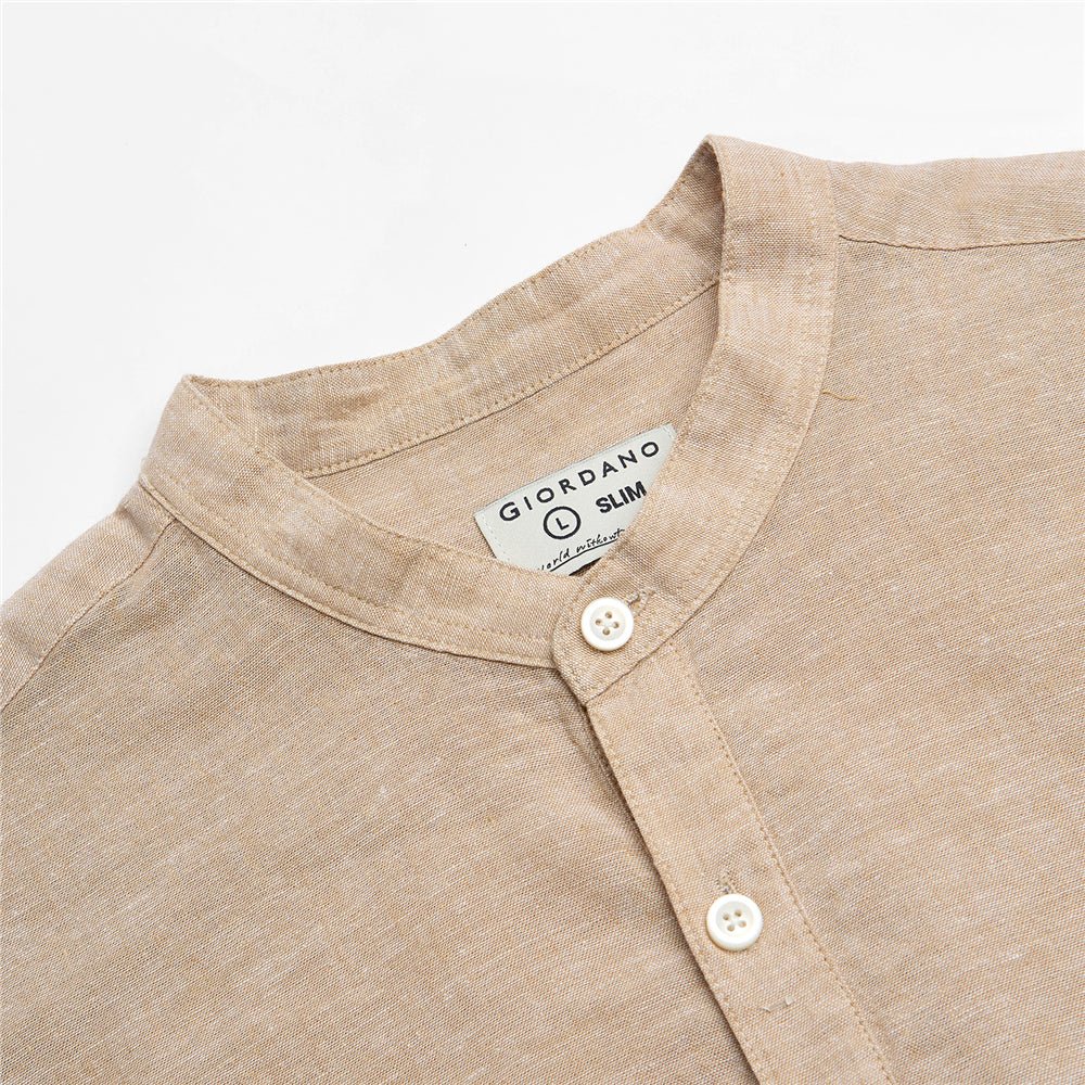 Giordano Men's Slim Linen Cotton Band Collar Shirt - first_variant_option_2 Premium Shirt for Giordano
