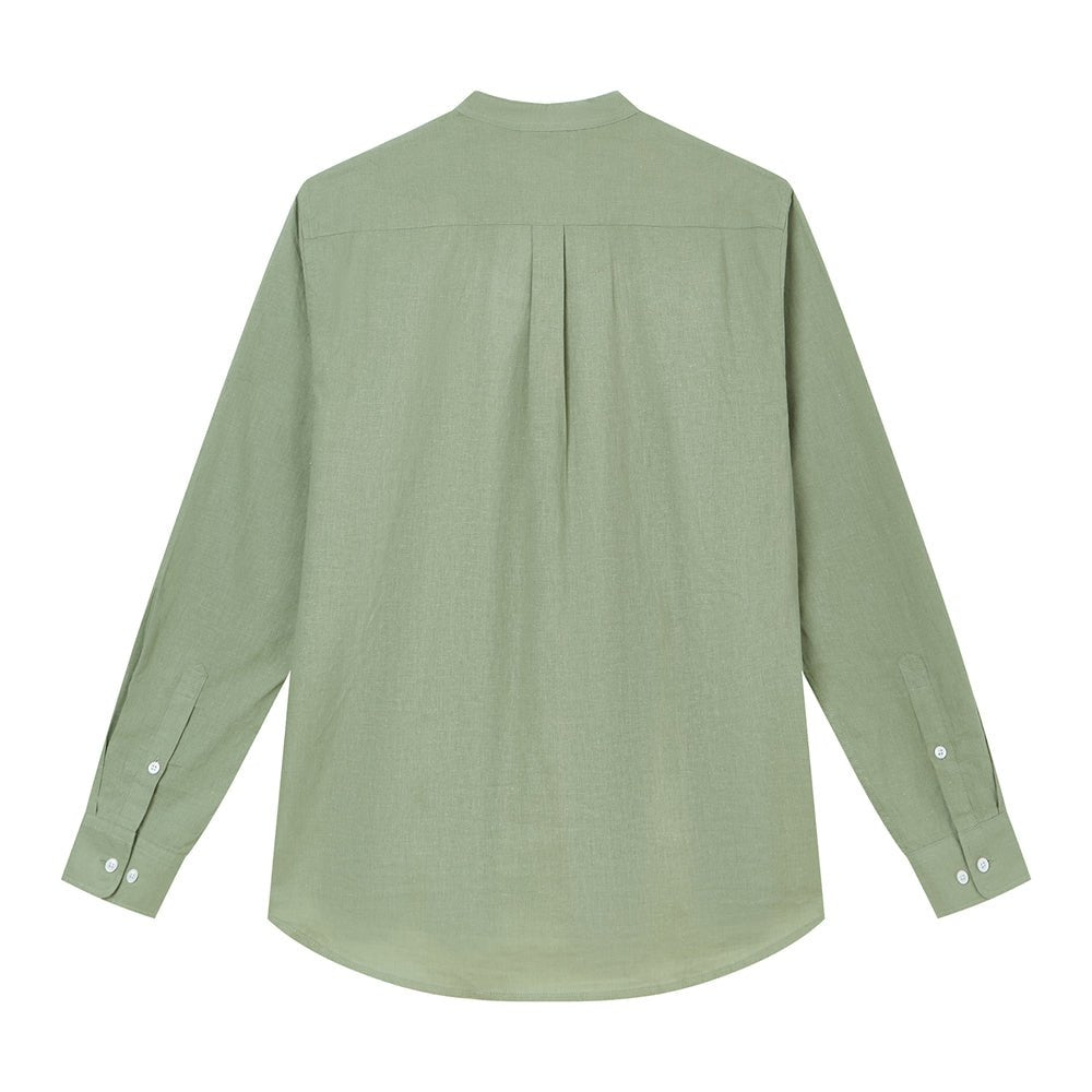 Giordano Men's Slim Linen Cotton Band Collar Shirt - Premium Shirts