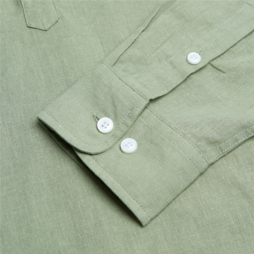 Giordano Men's Slim Linen Cotton Band Collar Shirt - Premium Shirts