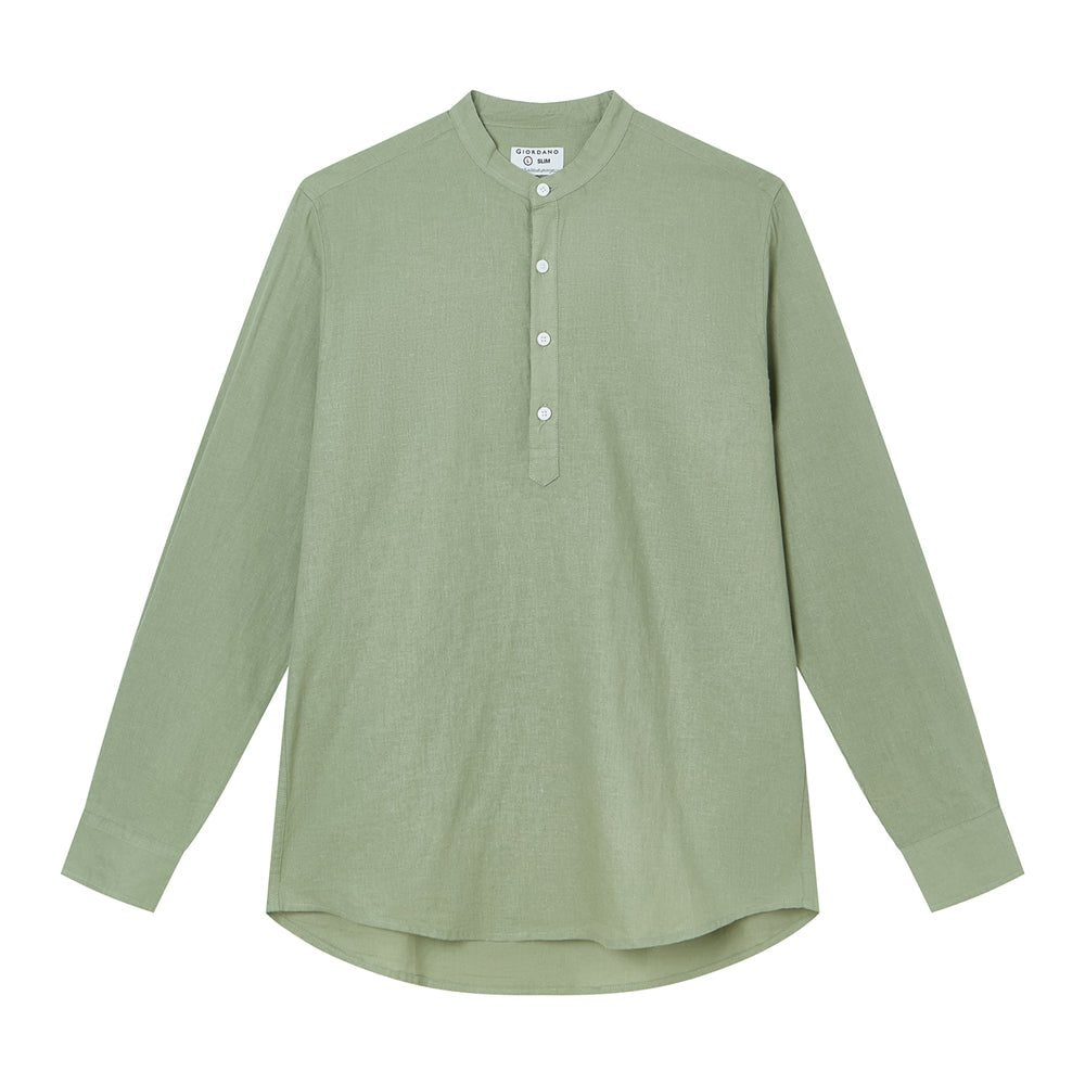 Giordano Men's Slim Linen Cotton Band Collar Shirt - Premium Shirts