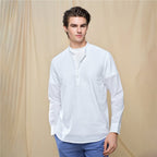Giordano Men's Slim Linen Cotton Band Collar Shirt - Premium Shirts