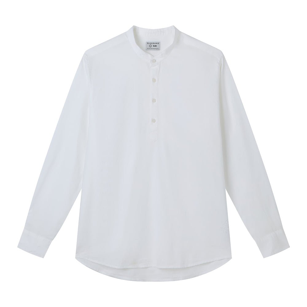 Giordano Men's Slim Linen Cotton Band Collar Shirt - Premium Shirts