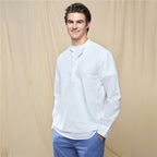 Giordano Men's Slim Linen Cotton Band Collar Shirt - Premium Shirts