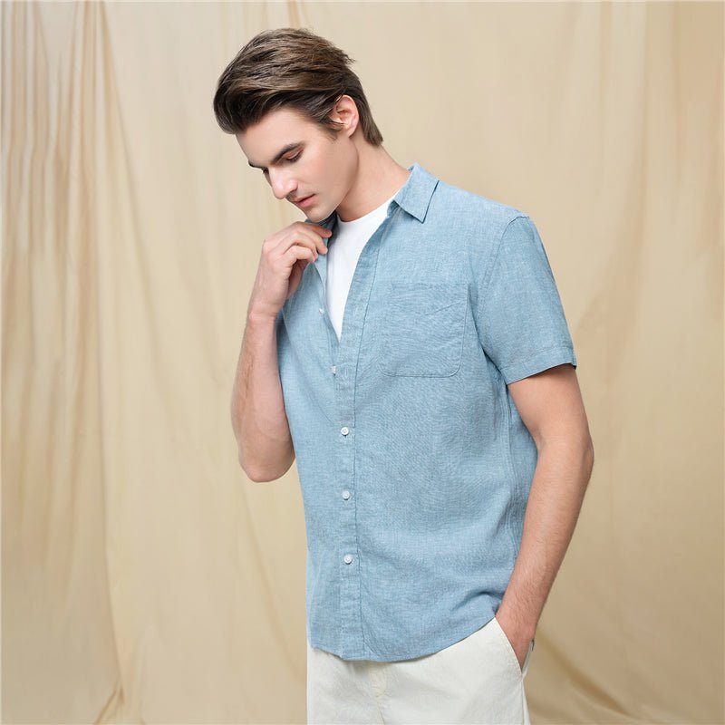 Giordano Men's Slim Linen Cotton Short - Sleeve Shirt - first_variant_option_2 Premium Shirt for Giordano