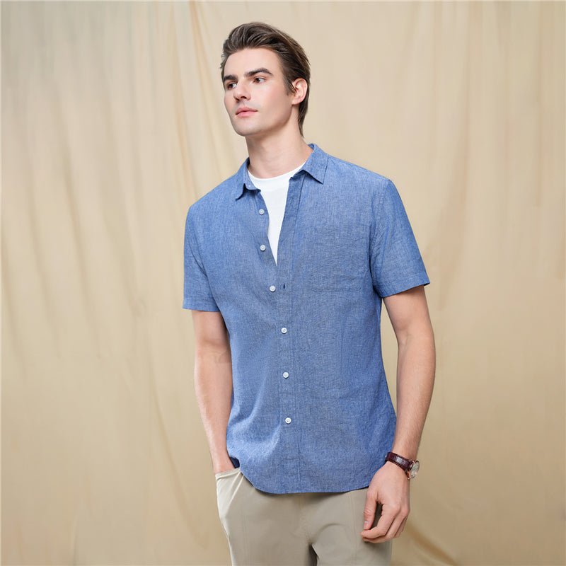 Giordano Men's Slim Linen Cotton Short - Sleeve Shirt - first_variant_option_2 Premium Shirt for Giordano