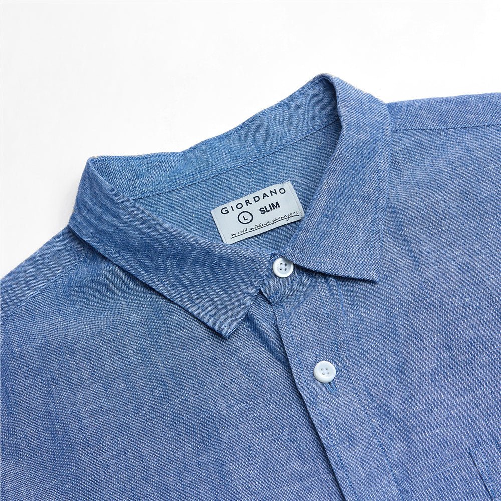 Giordano Men's Slim Linen Cotton Short - Sleeve Shirt - first_variant_option_2 Premium Shirt for Giordano