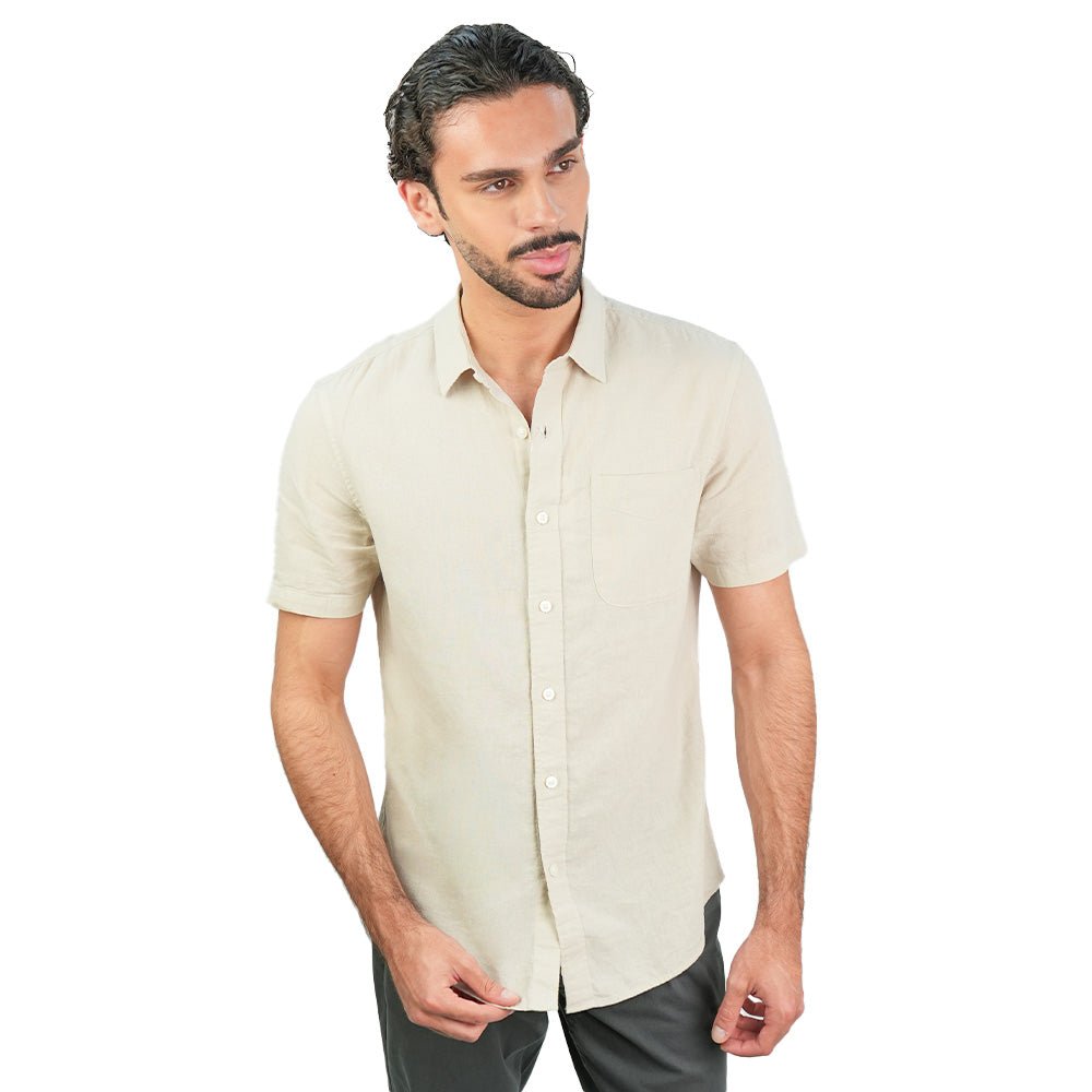 Giordano Men's Slim Linen Cotton Short - Sleeve Shirt - first_variant_option_2 Premium Shirts for Giordano