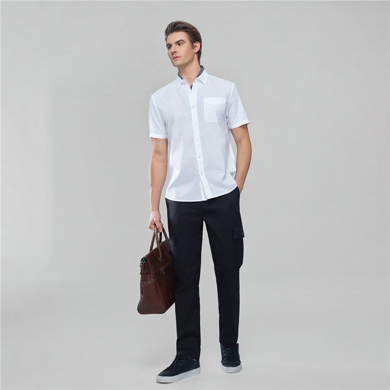 Giordano Men's Slim Linen Cotton Short - Sleeve Shirt - first_variant_option_2 Premium Shirt for Giordano