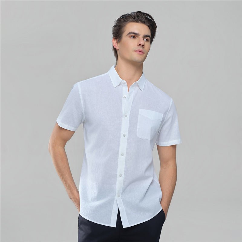 Giordano Men's Slim Linen Cotton Short - Sleeve Shirt - first_variant_option_2 Premium Shirt for Giordano
