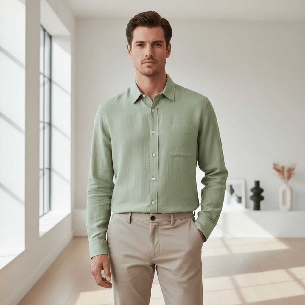 Giordano Men's Slim Linen Cotton Solid Shirt - Premium Shirts