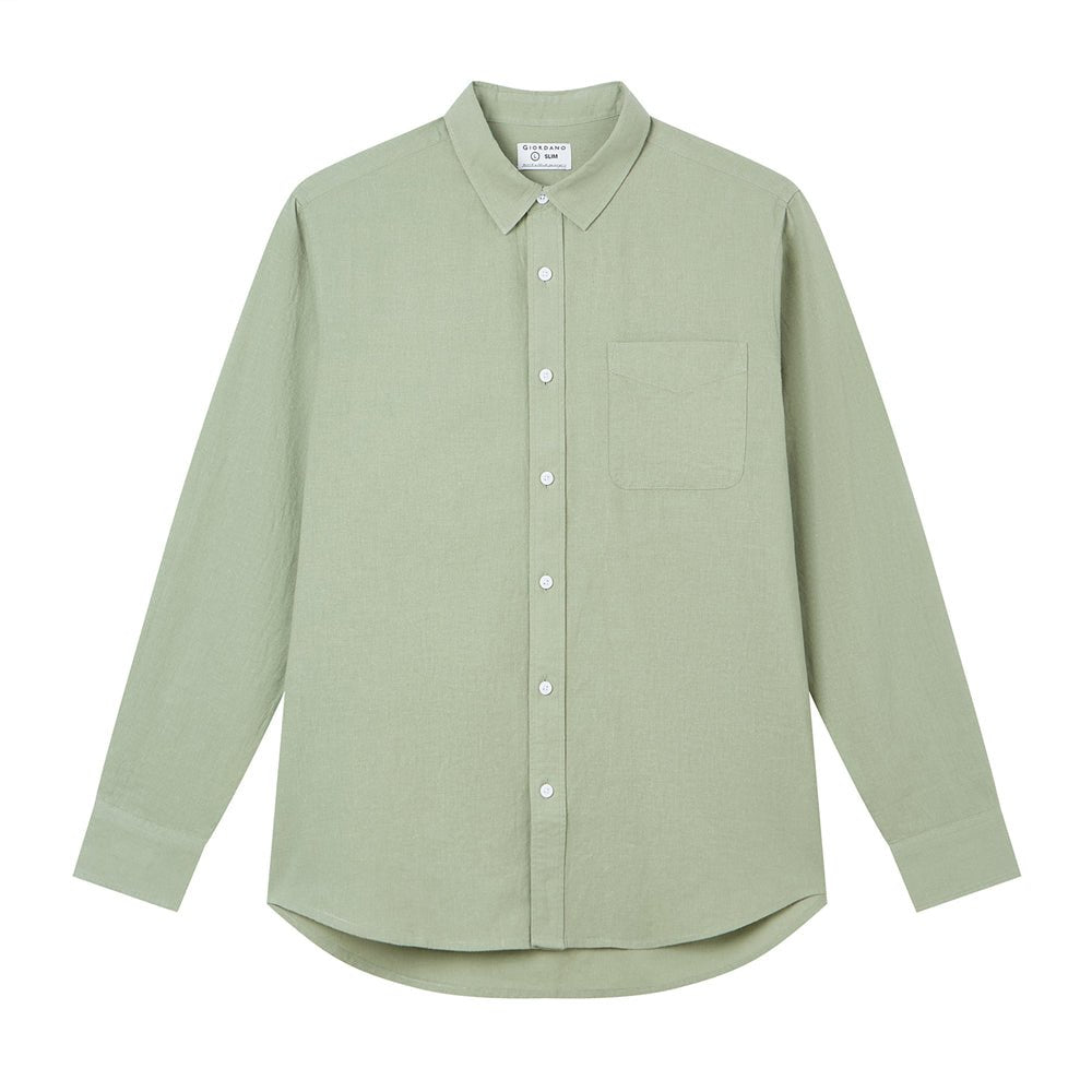 Giordano Men's Slim Linen Cotton Solid Shirt - Premium Shirts
