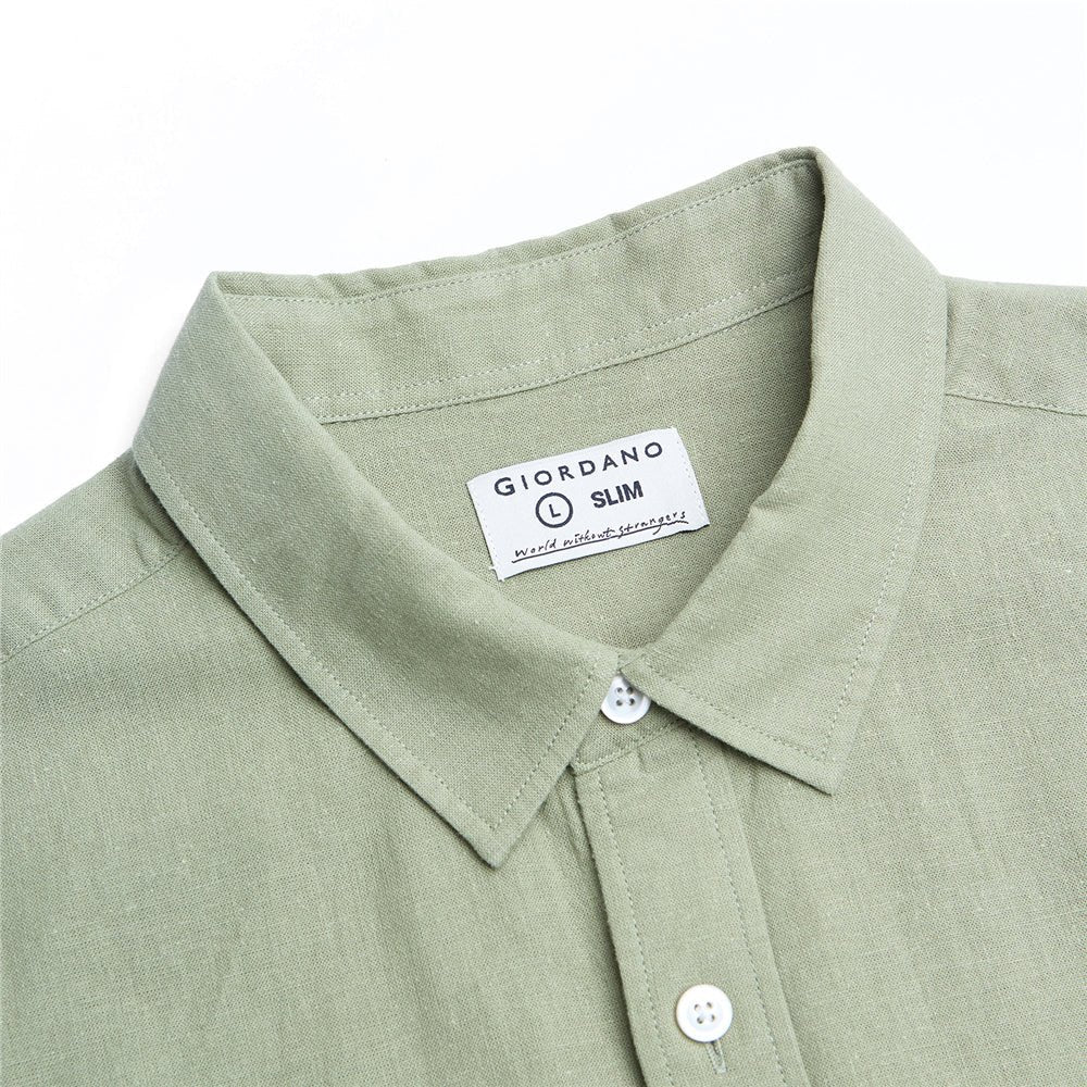 Giordano Men's Slim Linen Cotton Solid Shirt - Premium Shirts
