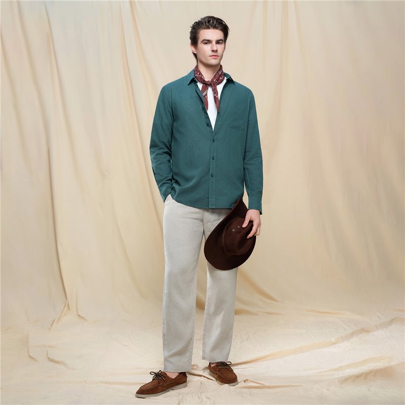 Giordano Men's Slim Linen Cotton Solid Shirt - Premium Shirts