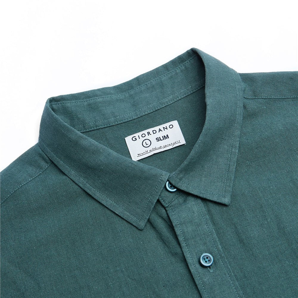 Giordano Men's Slim Linen Cotton Solid Shirt - Premium Shirts