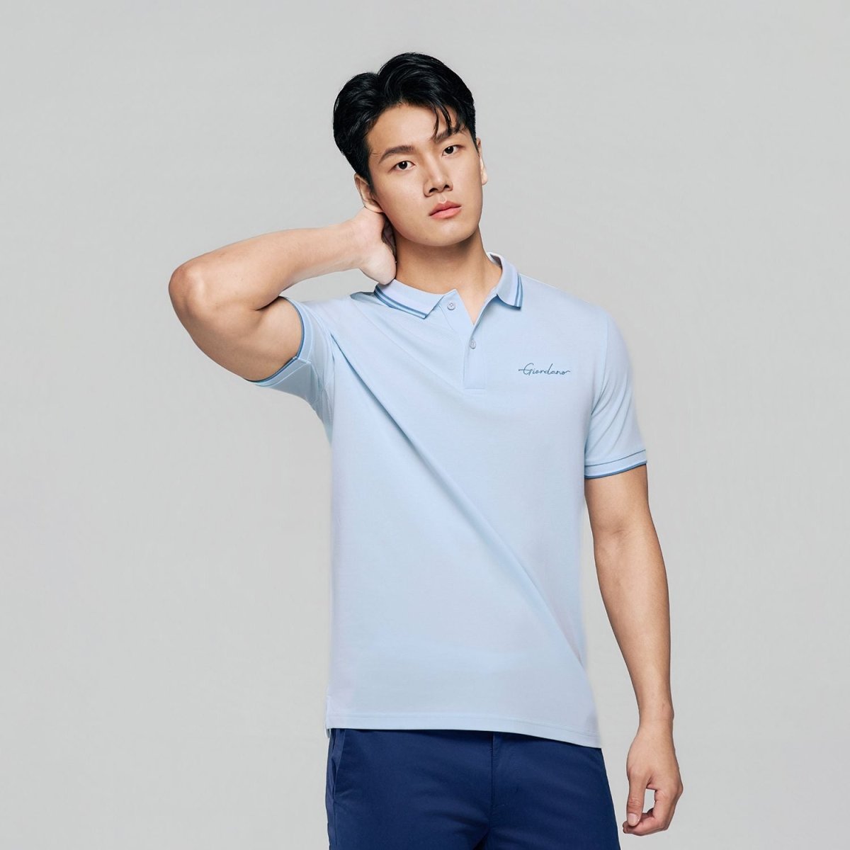 Giordano Men’s Slim Pique Polo with Contrast Collar & Signature Embroidery - Premium Polo