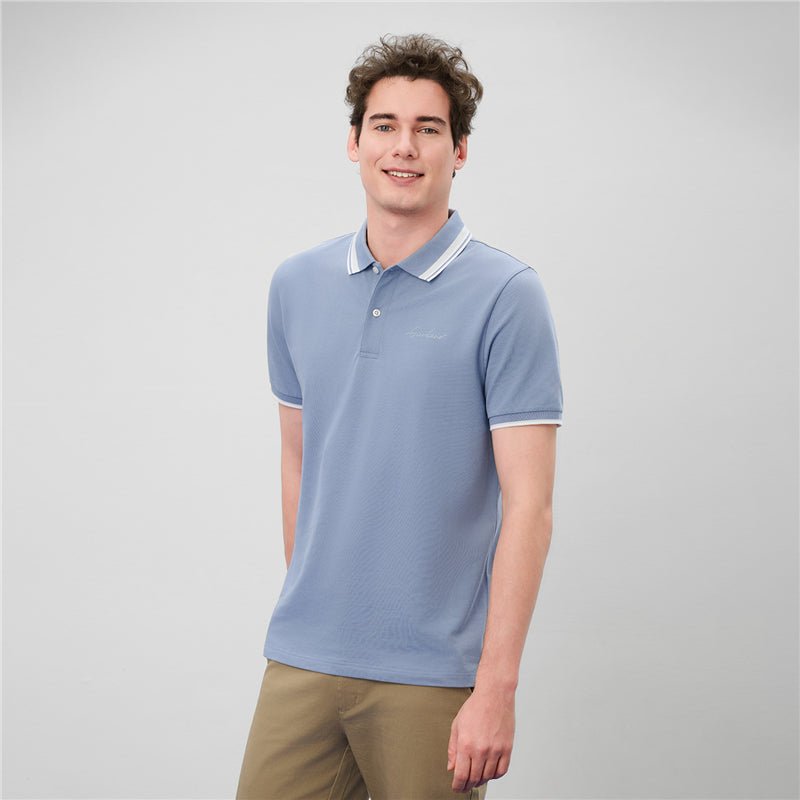 Giordano Men’s Slim Pique Polo with Contrast Collar & Signature Embroidery - first_variant_option_2 Premium Polo for Giordano