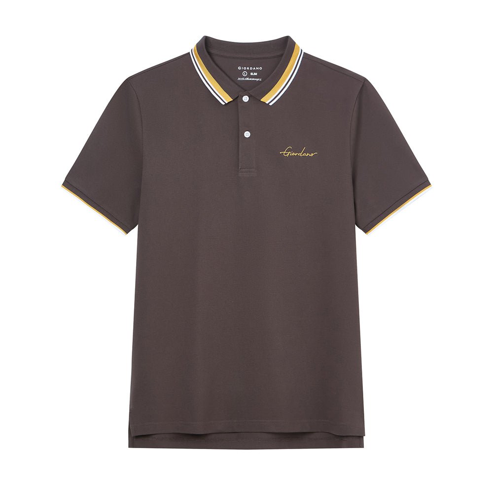 Giordano Men’s Slim Pique Polo with Contrast Collar & Signature Embroidery - first_variant_option_2 Premium Polo for Giordano