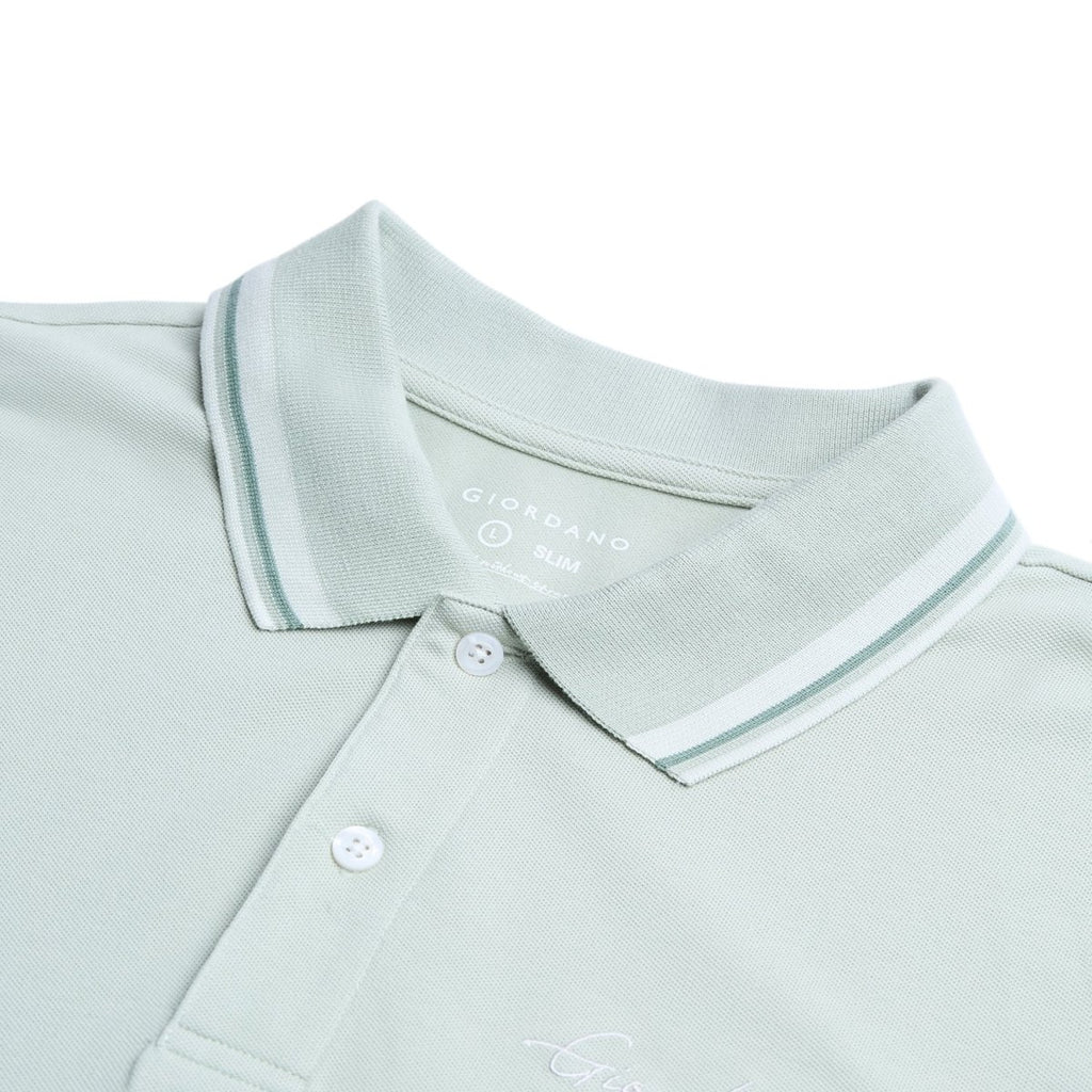 Giordano Men’s Slim Pique Polo with Contrast Collar & Signature Embroidery - Premium Polo