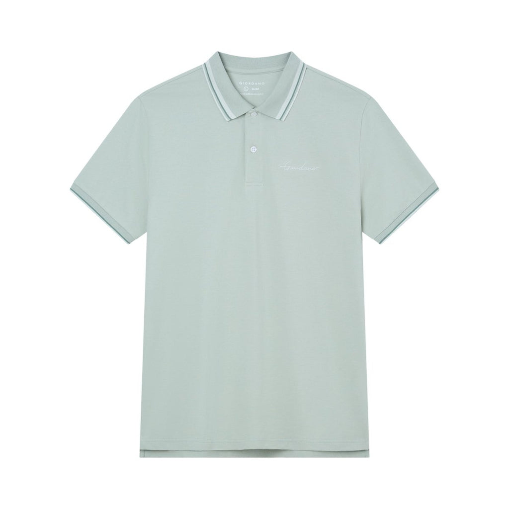 Giordano Men’s Slim Pique Polo with Contrast Collar & Signature Embroidery - Premium Polo