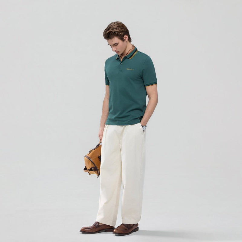 Giordano Men’s Slim Pique Polo with Contrast Collar & Signature Embroidery - Premium Polo
