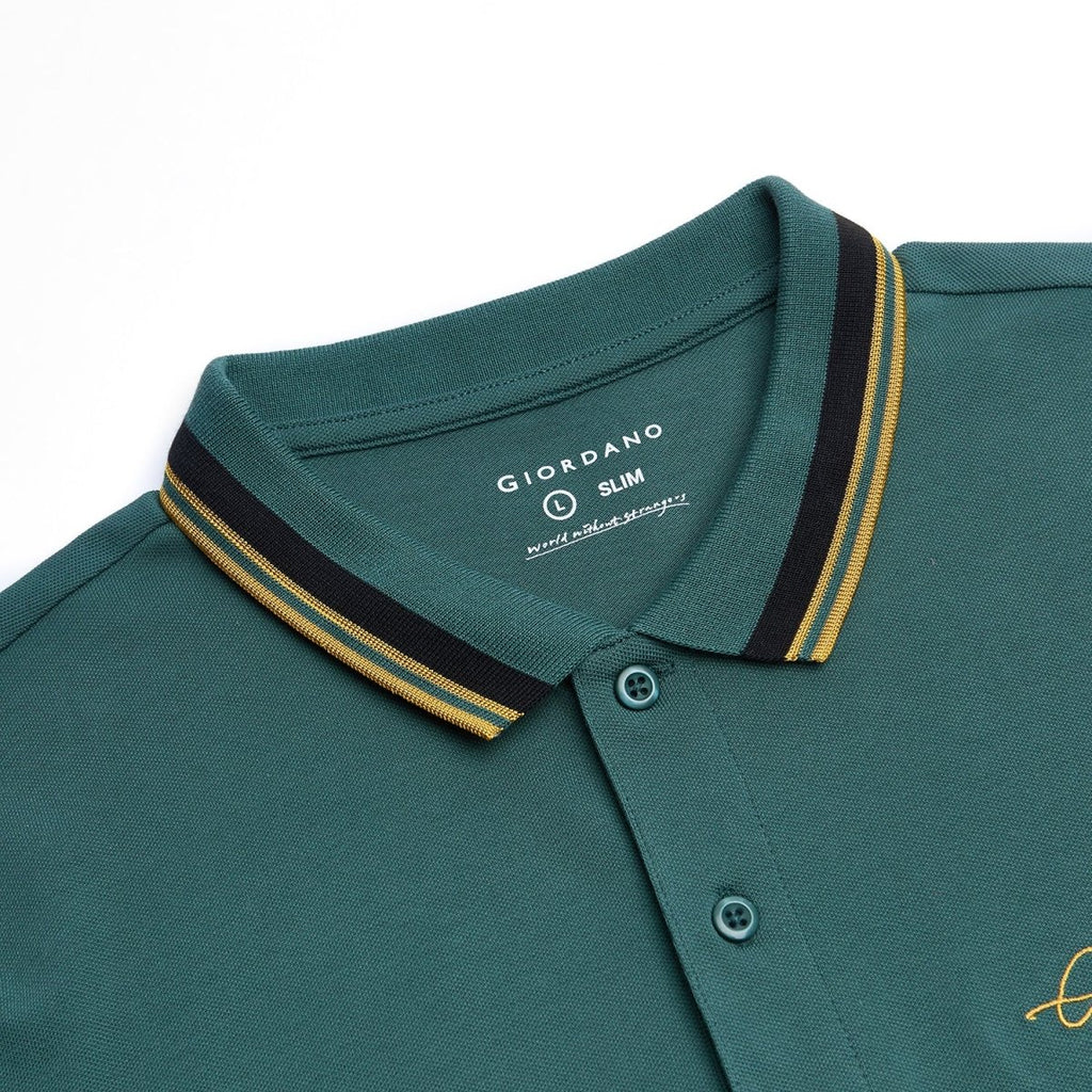 Giordano Men’s Slim Pique Polo with Contrast Collar & Signature Embroidery - first_variant_option_2 Premium Polo for Giordano