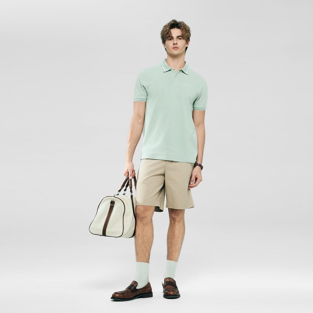 Giordano Men’s Slim Pique Polo with Contrast Collar & Signature Embroidery - Premium Polo