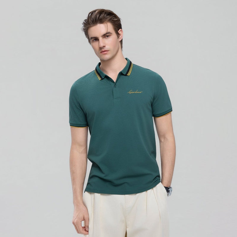 Giordano Men’s Slim Pique Polo with Contrast Collar & Signature Embroidery - Premium Polo