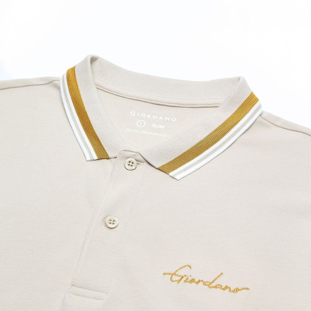 Giordano Men’s Slim Pique Polo with Contrast Collar & Signature Embroidery - Premium Polo