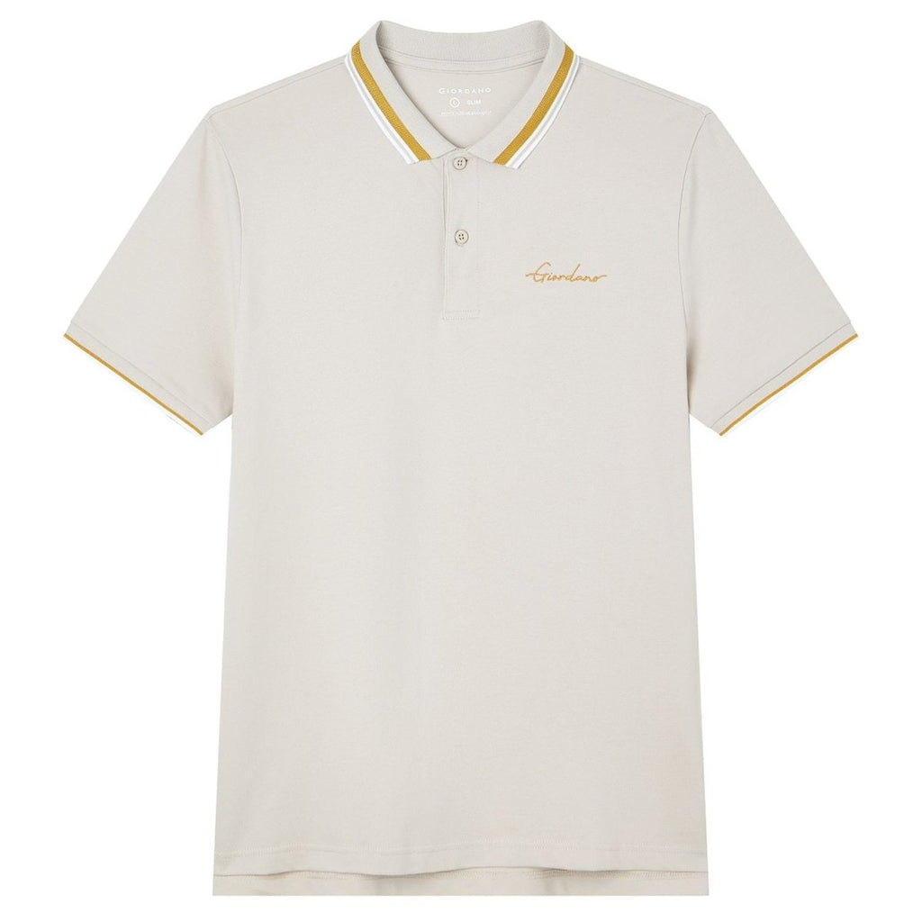 Giordano Men’s Slim Pique Polo with Contrast Collar & Signature Embroidery - Premium Polo