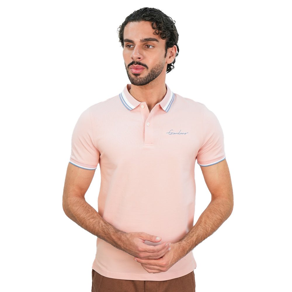 Giordano Men’s Slim Pique Polo with Contrast Collar & Signature Embroidery - Premium Polo