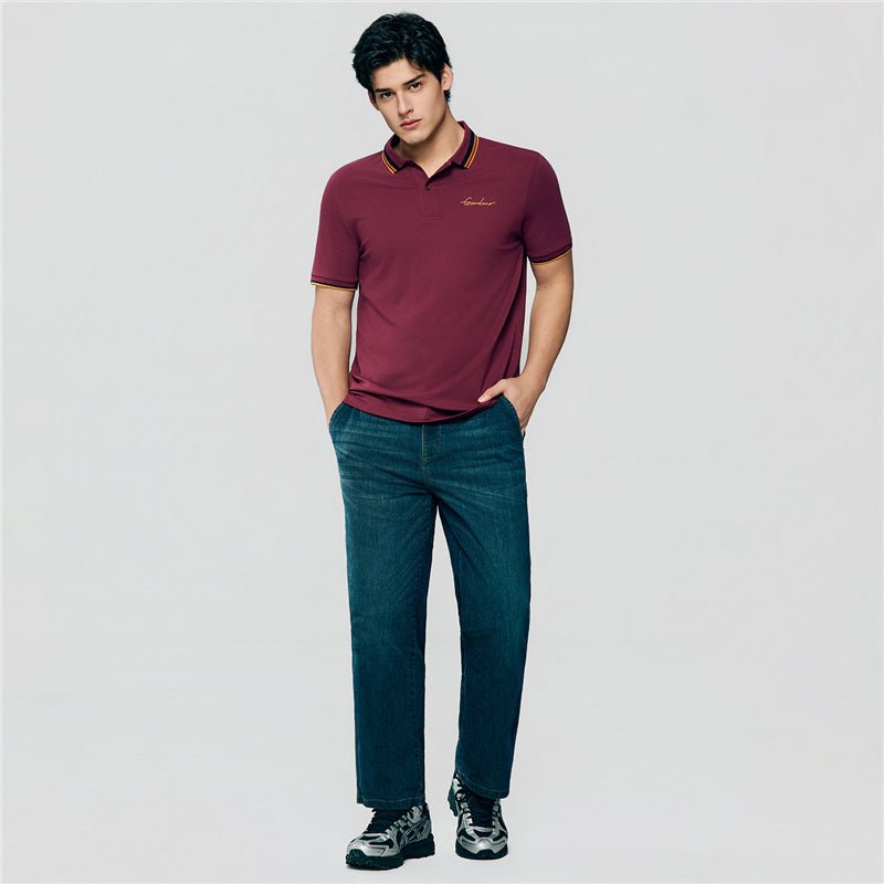 Giordano Men’S Slim Pique Polo With Contrast Collar & Signature Embroidery - first_variant_option_2 Premium Polo for Giordano