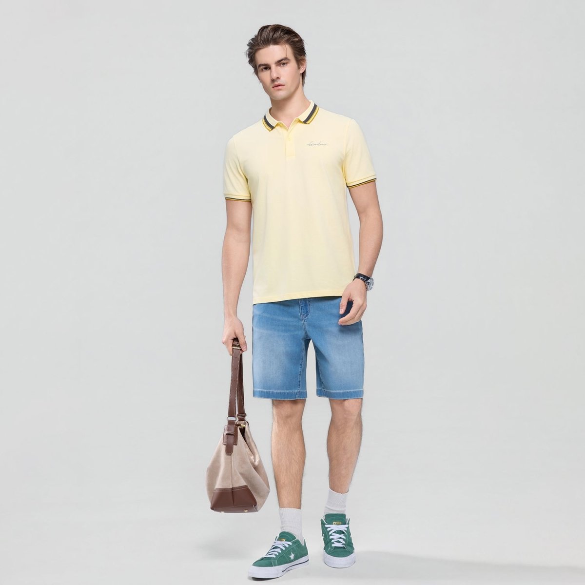 Giordano Men’s Slim Pique Polo with Contrast Collar & Signature Embroidery - first_variant_option_2 Premium Polo for Giordano