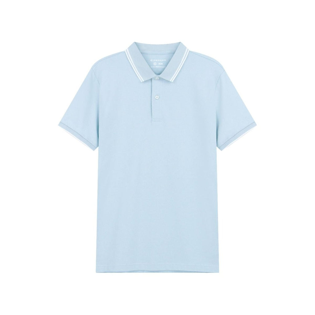 Giordano Men’s Slim Pique Solid Polo with Flat Knit Collar - Premium Polo