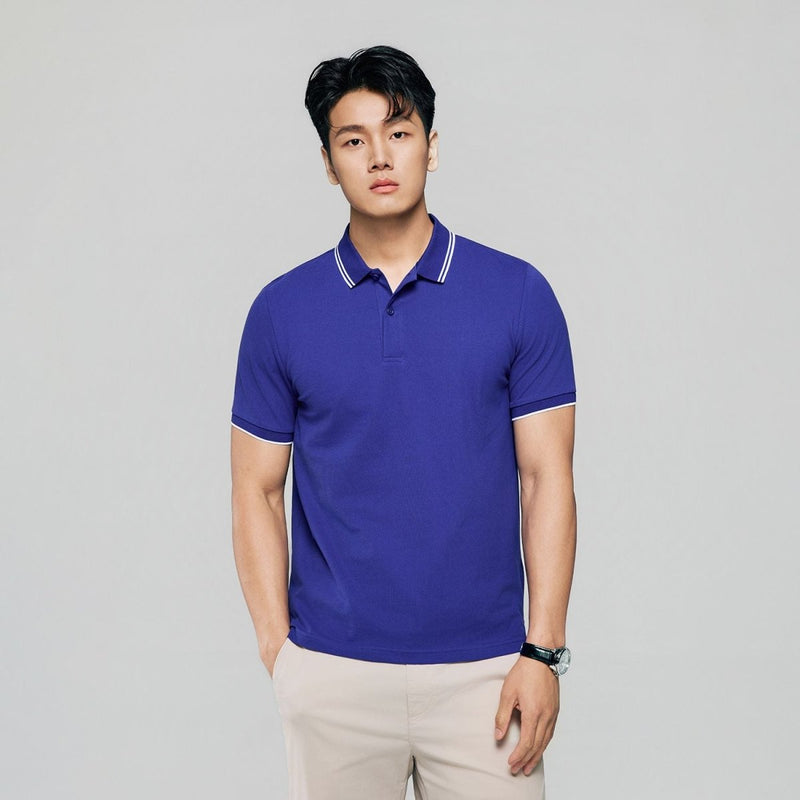 Giordano Men’s Slim Pique Solid Polo with Flat Knit Collar - Premium Polo