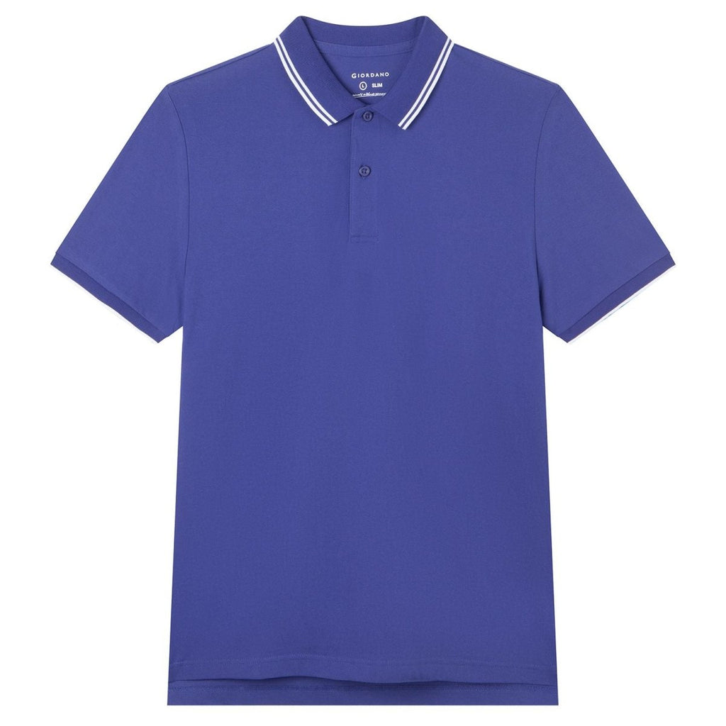 Giordano Men’s Slim Pique Solid Polo with Flat Knit Collar - Premium Polo