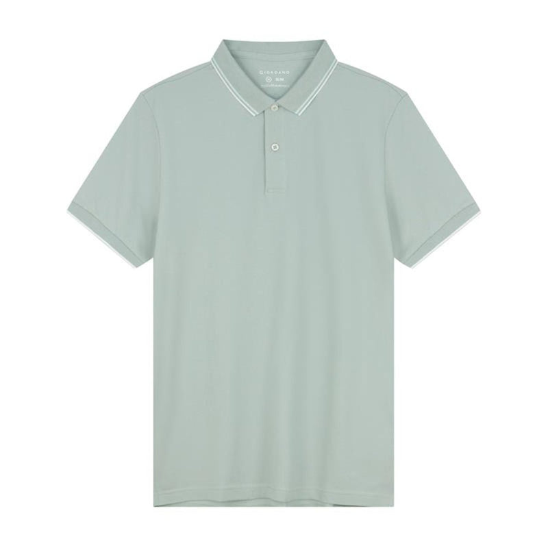 Giordano Men’s Slim Pique Solid Polo with Flat Knit Collar - Premium Polo