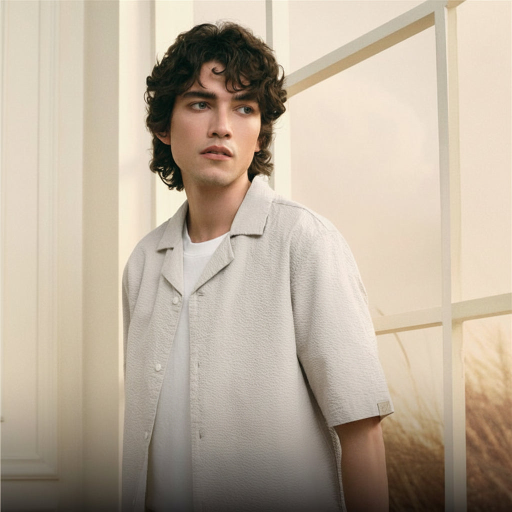 Giordano Men’s Slim Seersucker Short Sleeve Button Shirt - first_variant_option_2 Premium Shirt for Giordano