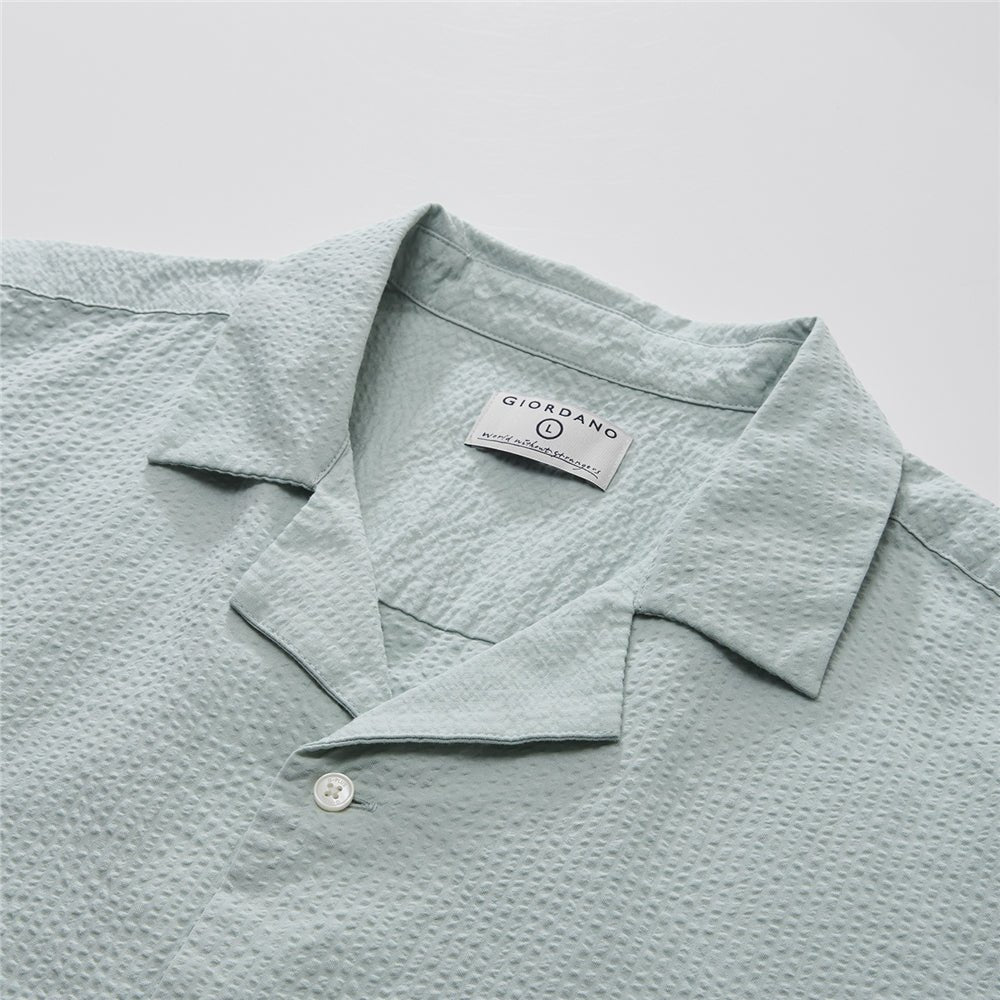 Giordano Men’s Slim Seersucker Short Sleeve Button Shirt - first_variant_option_2 Premium Shirt for Giordano