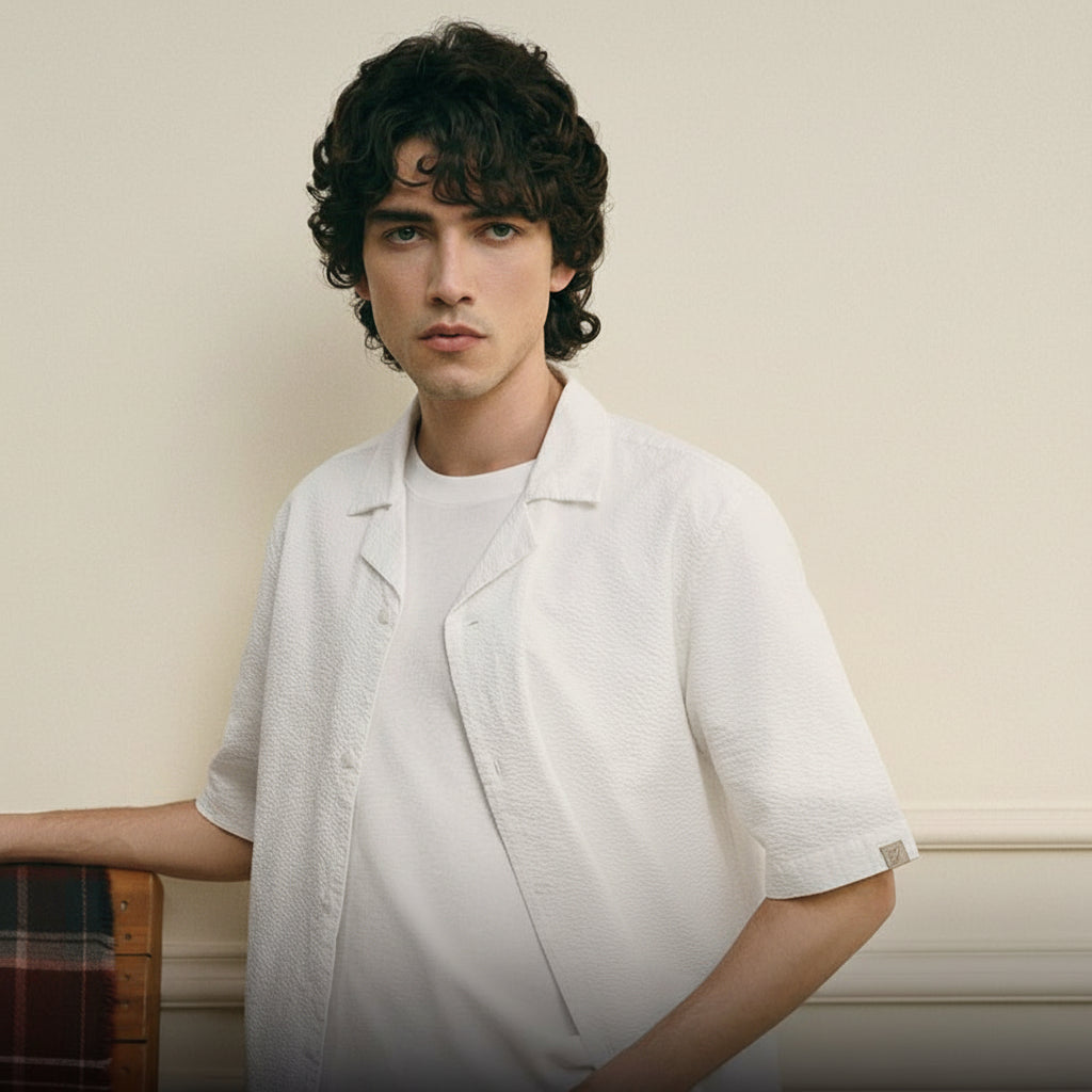 Giordano Men’s Slim Seersucker Short Sleeve Button Shirt - first_variant_option_2 Premium Shirt for Giordano